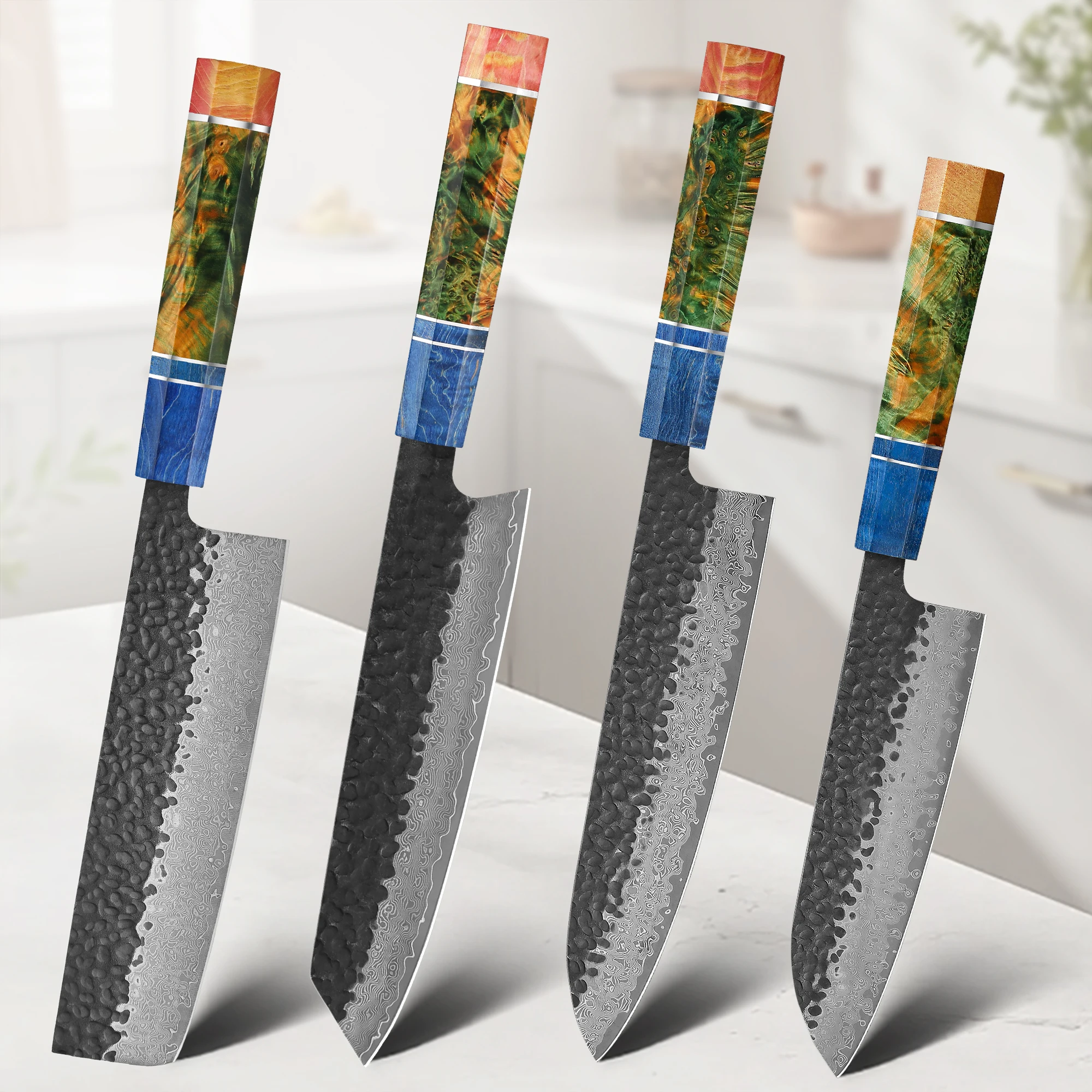 1-4 PCS Kitchen Knife set Damascus Steel Japanese chef Knife Santoku Knife Nakiri Knife kiritsuke knife Stable wood Handle