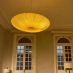 Handcrafted wabi sabi pendant light in a cozy living room
