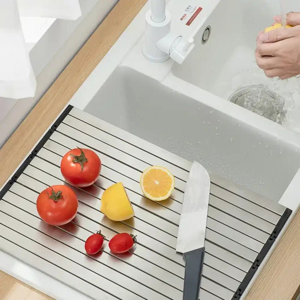 304 Stainless Steel Dish Drainer Roll Up Dish Drying Rack Shelf Folding Cutting Board Sink Washbasin Chopping Board Kitchen Tool