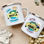 Best Grandfather & Grandmother In The World French Print Enamel Mugs Drink Milk Coffee Cup Camping Mug Gift for Abuelo