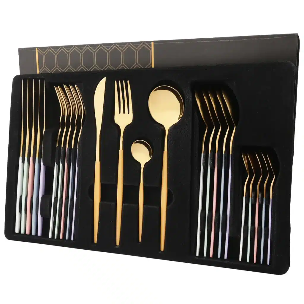 24Pcs/Set Stainless Steel Dinnerware Set Mix Gold Cutlery Set Dinner Knife Fork Coffee Spoon Tableware Kitchen Silverware