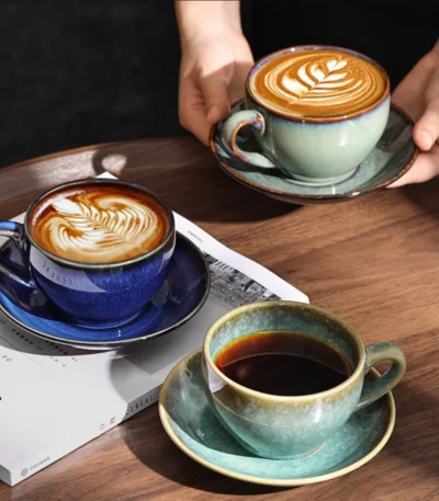 1Pc300ml Retro Ceramic Coffee Cup and Saucer Coffee Mug Suitable for Afternoon Tea Milk Cup Latte Cup Dessert Plate Set Gift
