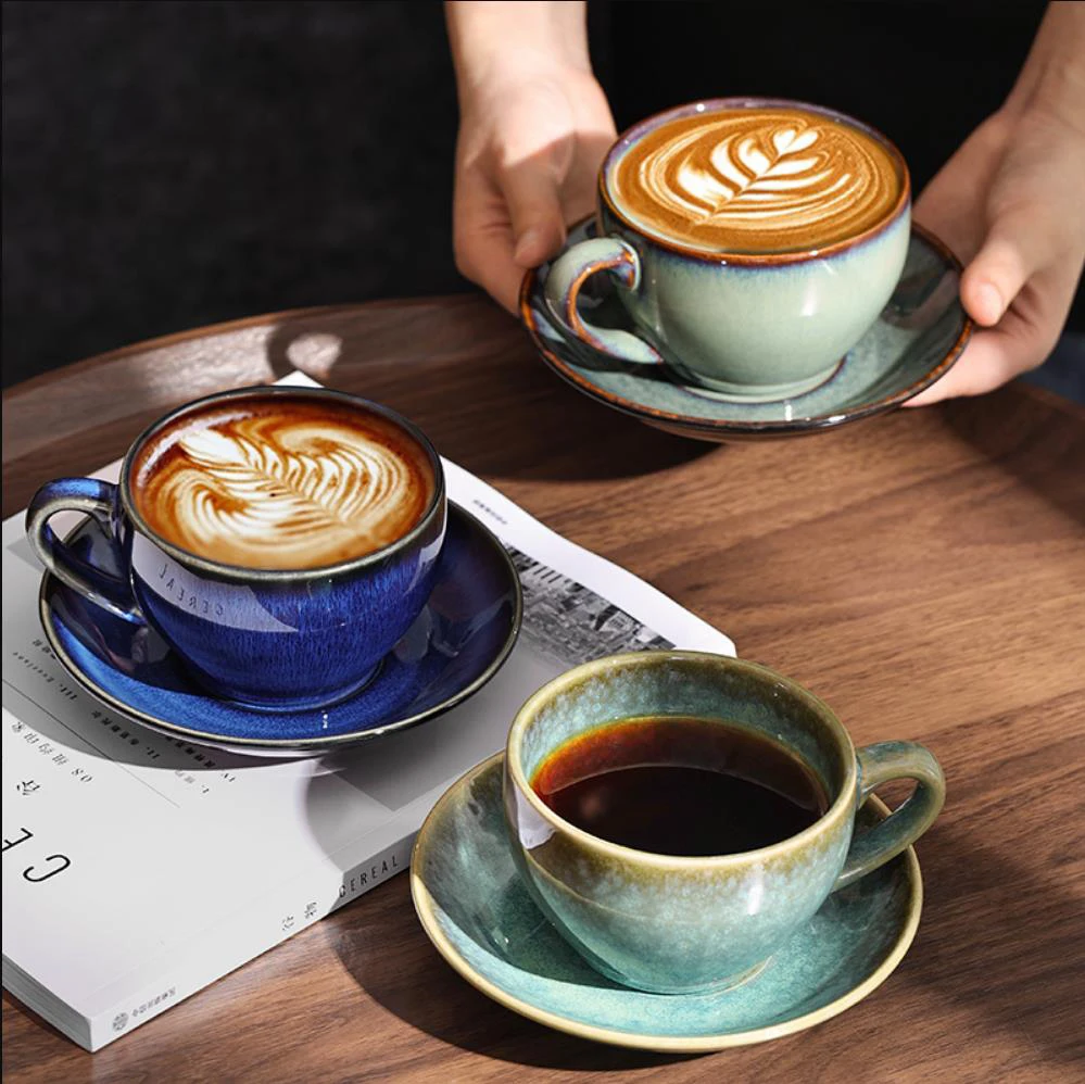 1Pc300ml Retro Ceramic Coffee Cup and Saucer Coffee Mug Suitable for Afternoon Tea Milk Cup Latte 1Pc300ml Retro Ceramic Coffee Cup and Saucer Coffee Mug Suitable for Afternoon Tea Milk Cup Latte Cup Dessert Plate Set Gift