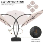 11FT Solar Powered LED Light Cantilever Patio Umbrella with Base Included, Large Cantilever Umbrella with, Customized