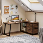 Tribesigns L-Shaped Computer Desk with 3 Drawers, Reversible Corner Home Office Desk with Shelves, 53-Inch Industrial PC