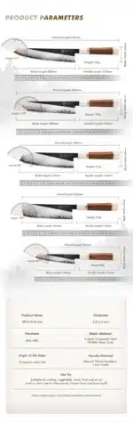 Grandsharp Kitchen Knife Set 3 Layer Composite Steel PM204 Steel Core Wood Handle Professional Chef Knives Collection 1 to 5
