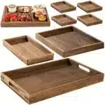 7pcs Rustic Wooden Trays with Handles - Rectangular Breakfast Plates & Coffee Table Serving Trays for Snacks, Party