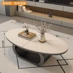 Modern coffee table with sintered stone top in black frame and bright fish belly white finish, rectangular shape
