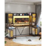 Gaming Desk 74.8'' with LED Lights, Hutch and Storage Shelves, Computer Desk with Monitor Stand, Large PC Gamer, Customized
