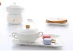 Embossed Ceramic Dessert Soup Bowl White Stew Cup Luxury Gold-plated Exquisite Soup Cup Porridge Bowl Tableware Kitchen