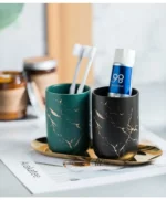 Creative Marbled Gold Plated Mouthwash Cup Couple Toothbrush Holder Bathroom Accessories Ceramic Mouthwash Cup Home