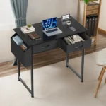 JHK Modern Office Computer Desk 32 Inch with Fabric Storage Drawers Space Side Bag Metal Frame Adjustable Feet For Home PC