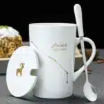 12 Constellations 420 Ml Ceramic Mugs Creative Mugs With Spoon Lid Black Mug New Bone China Coffee Cup Drinkware Couples