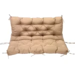 Outdoor bench cushion on a wooden garden bench with vibrant floral pattern