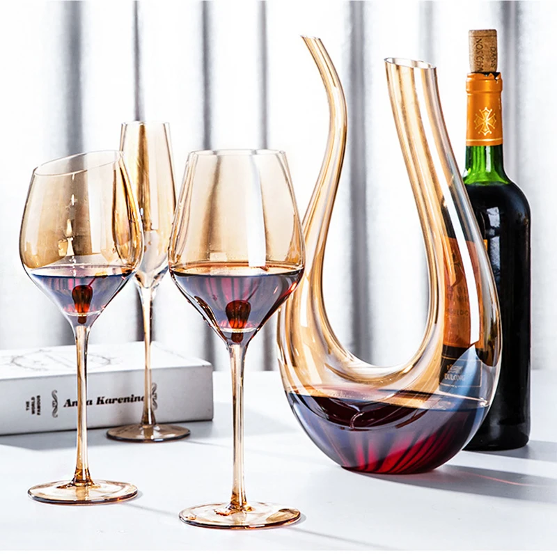 Crystal Amber Red Wine Glass Decanter Ultra-Thin Burgundy Bordeaux Goblet Big Belly Tasting Cup Bar Home Wedding Party