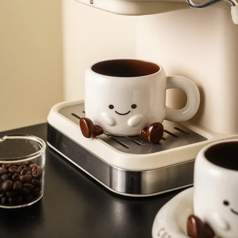 Creative Footprint Ceramic Coffee Cup & Saucer, Hot Sale Aesthetic Mug, Cute Drinkware for Living Room & Home