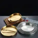 4 Sizes Deep Stainless Steel Meal Trays Round Dish Plates Barbecue Fruit Noodles Salad Mixing Dish Bowl Hotel Kitchen