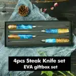 Amber 67-layer Damascus Steel 4pcs 5-inch Steak Kitchen Knife Set kitchen tool Resin with burl wood Handle Sharp Tools