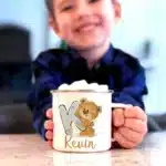 Custom Letter with Name Mug Bear Printed Creative Enamel Cup,Coffee Drink,Milk Mug,Handle Drinkware,Birthday Gifts for Kid