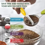 Goldoma 17-piece stainless steel measuring cups set with magnetic spoons on a kitchen counter