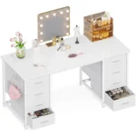 48" White Computer Desk with 8 Fabric Drawers Large Storage Home Office Study Gaming, Customized – angled view