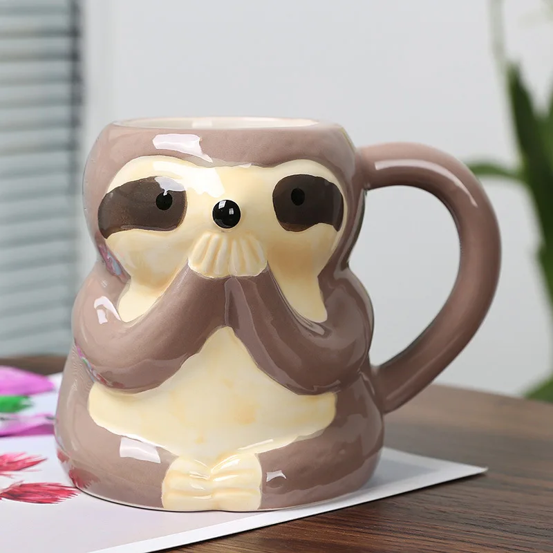 Breakfast milk cup Creative sloth shaped mug Cute cartoon ceramic cup Ceramic office mug Kitchen utensils and supplies