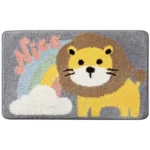 Non slip bathroom rug with frog and bear flocking design on bathroom floor