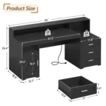 Farmhouse Computer Desk with Drawers, 65'' Home Office Desk with Power Outlets, Storage Cabinet and Printer Stand,