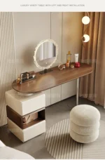 Modern white dressing table with LED mirror and storage drawers