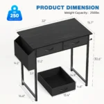 JHK Modern Office Computer Desk 32 Inch with Fabric Storage Drawers Space Side Bag Metal Frame Adjustable Feet For Home PC