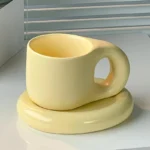 Cute Coffee Mug Personalised Ceramic Coffee Cup & Saucer Sets for Office and Home Couple Mugs for Latte Milk and