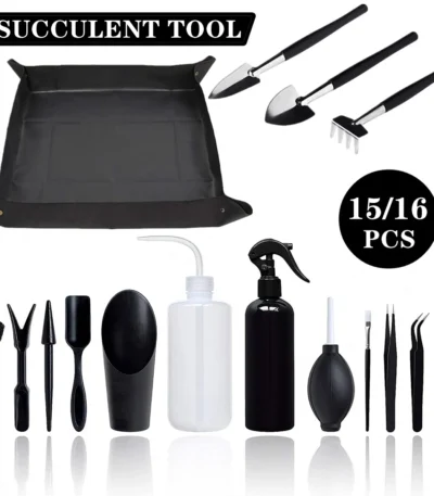 Garden Planter Kit 7-16PCS Succulent Plants Tools Set with Gardening Mat on wooden table