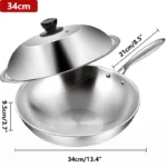 Tri-Ply Stainless Steel Wok With lid,30/32/34cm Stir-Frying Pan, Induction Cooking Pan, Dishwasher & Oven Safe, Heavy