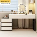 Modern wooden dressing table with mirror and 5 drawers – makeup vanity desk with LED lights and stool in bedroom setting