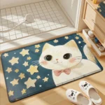 Adorable cartoon cat non slip memory foam bath mat with cotton velvet surface in a bright bathroom