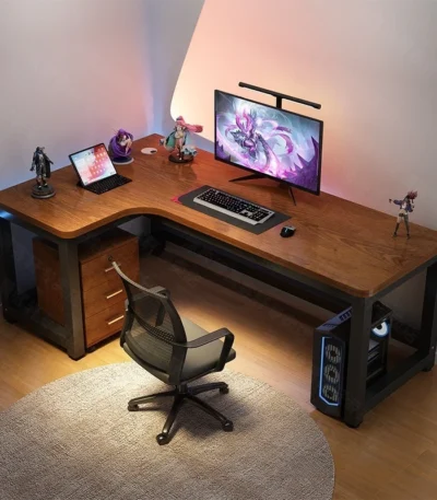 47 in Computer Desk with Drawer, Storage Cabinet Shelve, L Shape Home Office Reversible Study Table, Wood Executive Writing