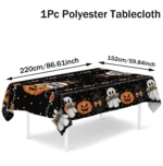 Halloween Round/Traingle Black Pink Tablecloth Pumpkin Spooky Boo Printed Decorative Dining Table Cover for Home Party Decor