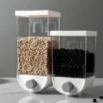 Airtight plastic cereal storage containers with pour spout and measuring cup lid