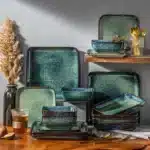 Vancasso Stern Dinner Set Green Square Kiln Change Glaze Tableware 16 Piece Kitchen Dinnerware Ceramic Crockery Set for 4