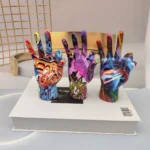 Graffiti Hand Gesture Statue Modern Art Colorful Hand Resin Figurine Finger Model for Home Desktop Office Decor – base detail