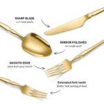 Goldoma stainless steel cutlery set with hammer pattern handles on a wooden table