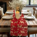 Christmas table runner with elk pattern on a dining table