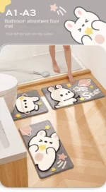 Cute Cartoon Rabbit Bath Mat Set High Quality Flocking Bathroom Non-slip Absorbent Bathroom Rug Shower Room Door Mat Carpet