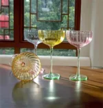 Colorful Glass Vertical Stripes Petal Shaped Glasses Goblet Grape Wine Glass Red Wine Glass Dessert Glass Bowl – top view