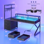 55" Gaming Desk with 6 Drawers, Corner Gaming Desk with Storage & LED Lights, Reversible PC Desk with Power Outlet,,