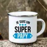 Super Papy Print Mugs Creative Coffee Cups Drink Water Tea Camping Cup Enamel Mug Outdoor Home Handle Drinkware Gift for