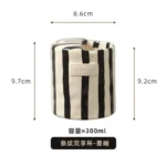 Modern Striped Ceramic Coffee Cup Hand Painted Simple Flower Tea Cup Home Breakfast Milk Mug Couple Mug Birthday Gift Home