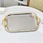Luxury Gold Silver Serving Tray Middle Eastern Style Decorative Fruit Jewelry Dessert Nut Snack Plate For Home Room Display