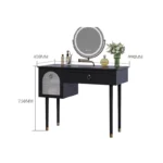 Goldoma compact vanity desk with drawer storage and mirror in a corner bedroom setting