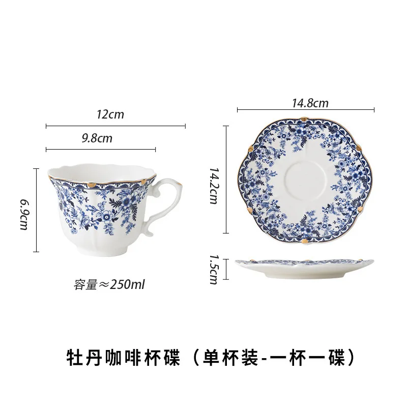 Ceramic Coffee Cup English style blue and white porcelain coffee cup with dish set Ceramic retro European afternoon tea mug